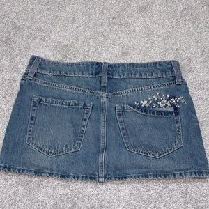 Hollister Blue Denim Mini Skirt with Floral Embroidery